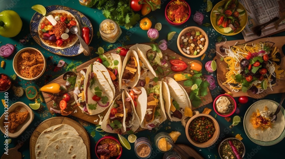 a taco party bright vibrant traditional fun food photo.Generative AI.