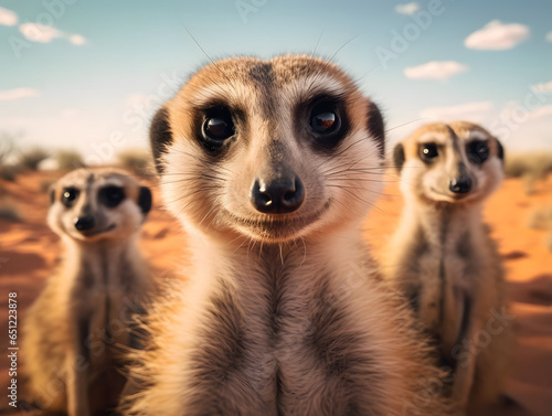 Curious Meerkats in the African Desert © Niko