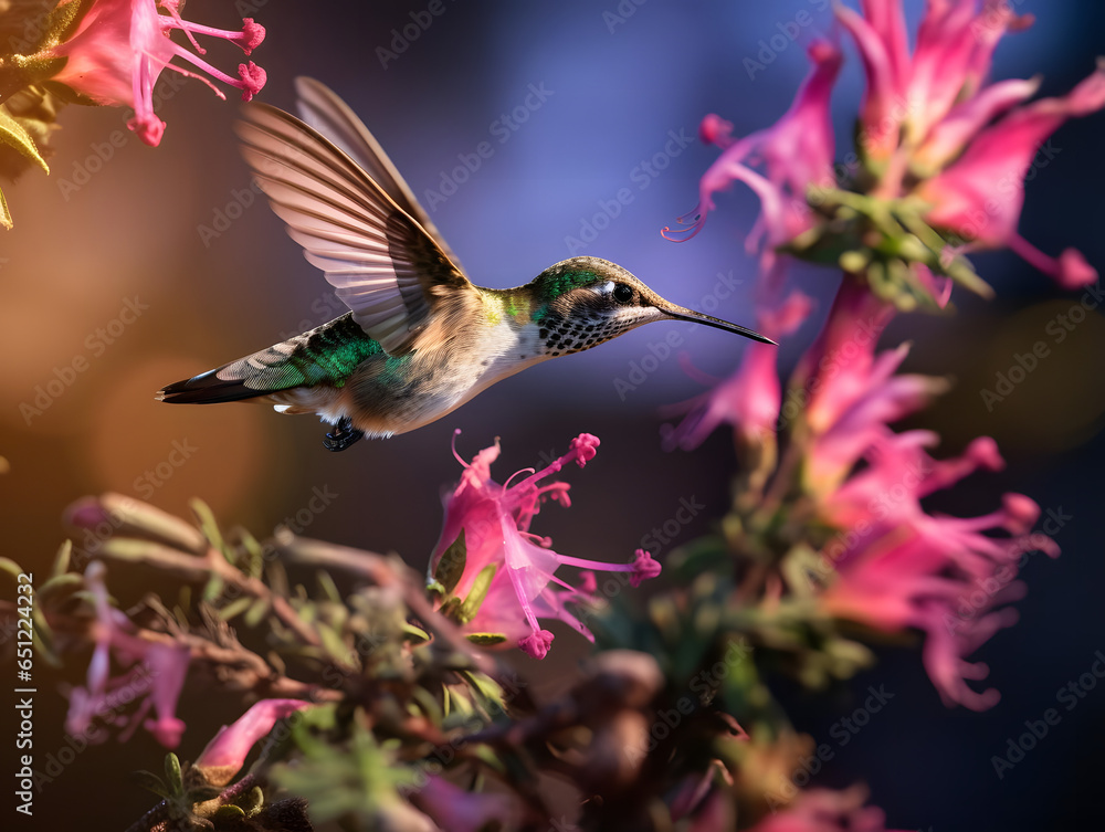 Fototapeta premium Tiny Hummingbird in Mid Air Feeding
