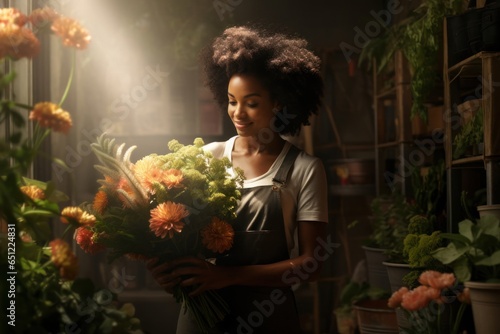 Black Female Florist Occupation Career Workplace Background Generative AI