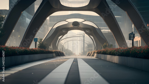 Empty road in modern futuristic city