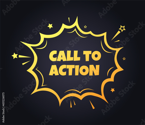 Call to action explosion. Flat, yellow, call to action, call icon. Vector icon