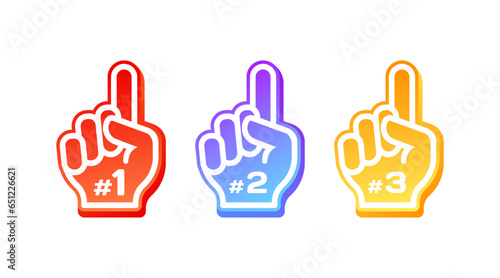 #1, #2, #3 thumbs up icons. Flat, color, thumbs up, number 1, 2, 3 icons, thumbs up. Vector icons