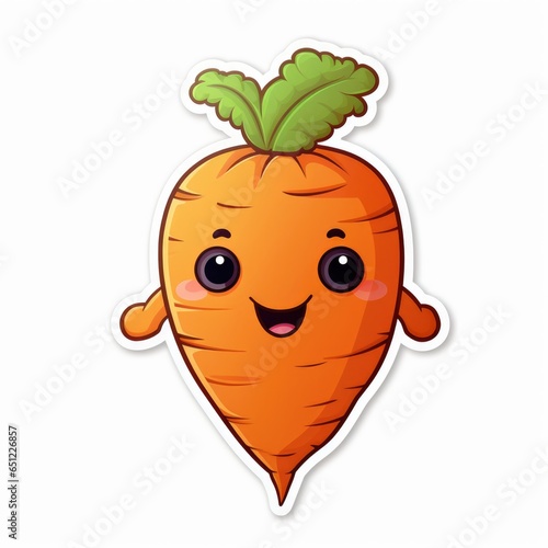 A sticker of a carrot with a happy face. Digital art.