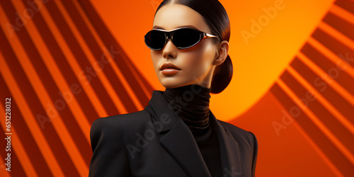 young black dressed female agent with modern sunglasses