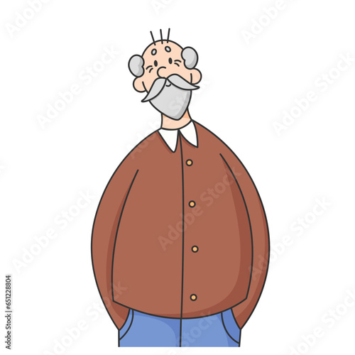 Portrait of a senior elderly man isolated.Colored flat vector illustration of a face gray-haired person.Sticker,print template of retired happy male