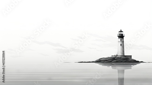  a black and white photo of a lighthouse in the ocean. generative ai