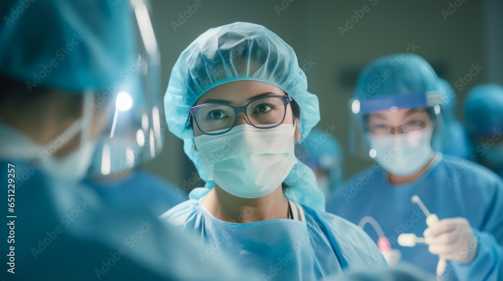 Doctor is operating on a patient in the operating room with other doctors and nurse assistants working in the hospital. Doctor is operating on a patient in the operating room with other doctors and nurse assistants working in the hospital.