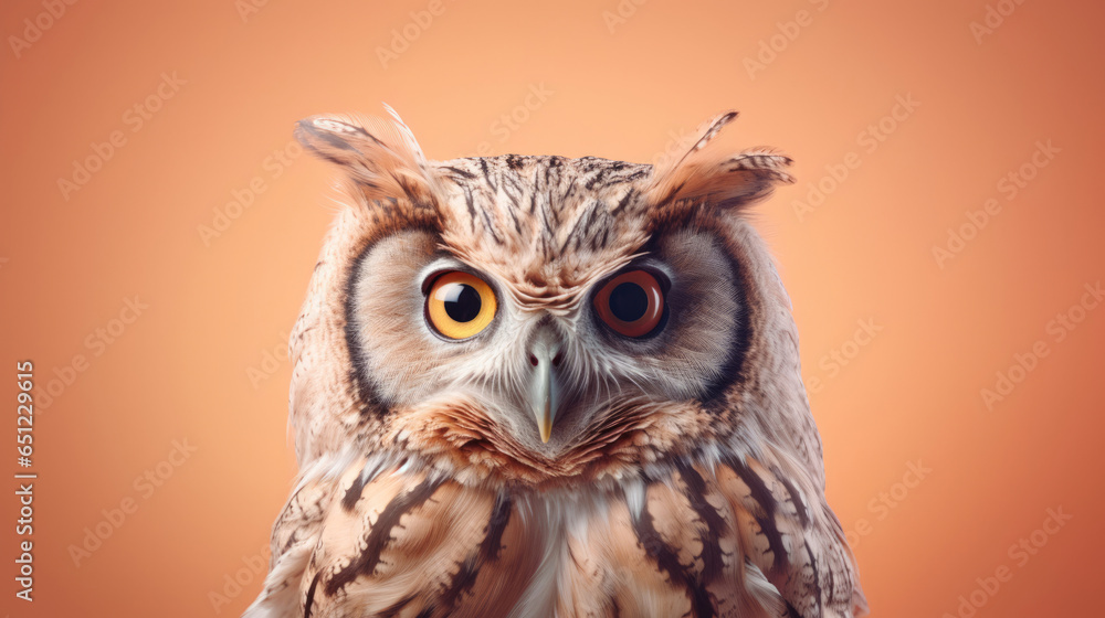 Fototapeta premium Fancy Owl, advertising photography, Pastel color palette background