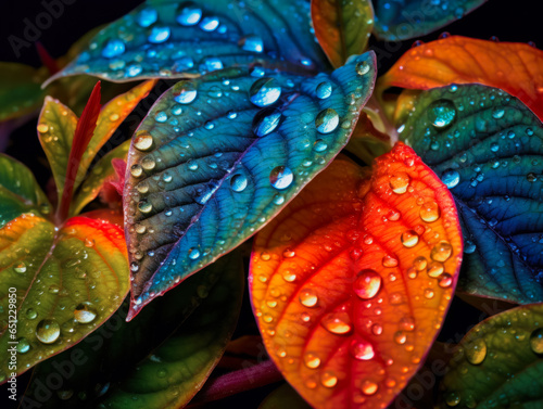 Colorful leaf background image with prominent water droplets. photos of the surface © เลิศลักษณ์ ทิพชัย