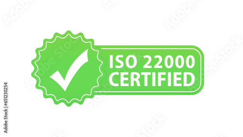 ISO 22000 environmental management system certified sign - international standard approved stamp - green isolated icon. Round rubber seal stamp. Certification stamp. Vector illustration