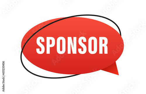 Red color peel sticker, label with sponsor. Sponsor award web emblem. Vector illustration