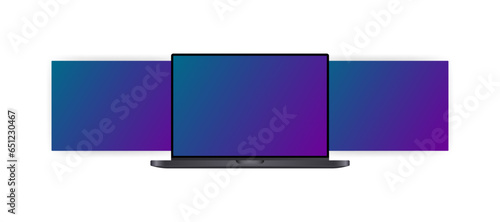 Laptop mockup. Flat, purple, laptop screen layout, screen mockup. Vector icon