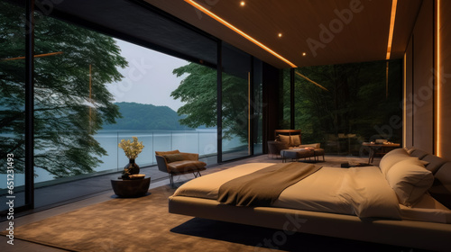 Penthouse bedroom Morning and a beautiful bedroom with a beautiful design to see the morning nature view from the bed. © เลิศลักษณ์ ทิพชัย