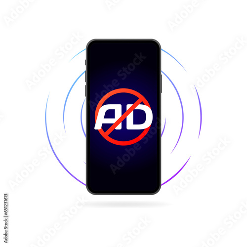 AD prohibited icon. Flat, color, phone screen, AD prohibited, ad blocked. Vector icon