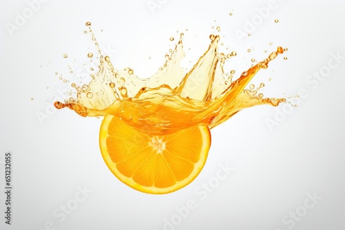 Stop motion of fresh orange slices with orange juice splashes isolated on white background. generative ai