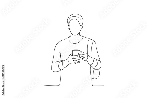 A student holding a cellphone. International students day one-line drawing