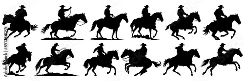 Cowboy rodeo western silhouettes set, large pack of vector silhouette design, isolated white background