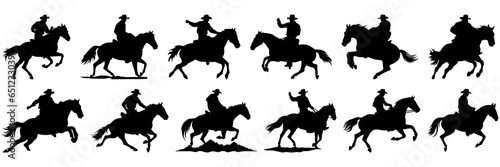 Cowboy rodeo western silhouettes set, large pack of vector silhouette design, isolated white background © FutureFFX