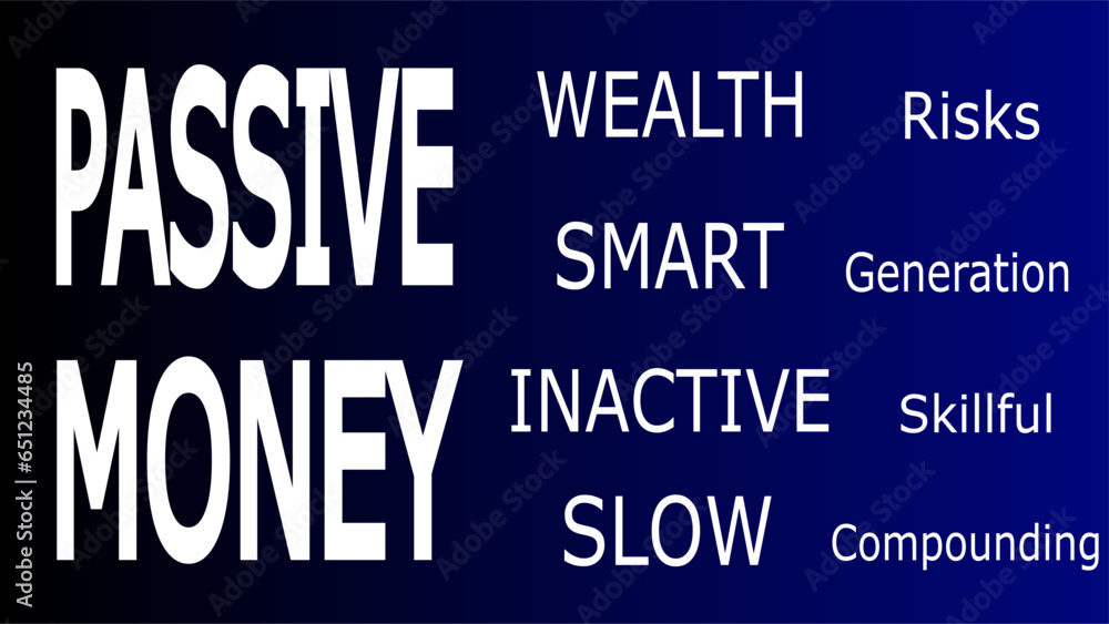 Passive money generation cloud map dark blue background Passive money generation cloud map dark blue background