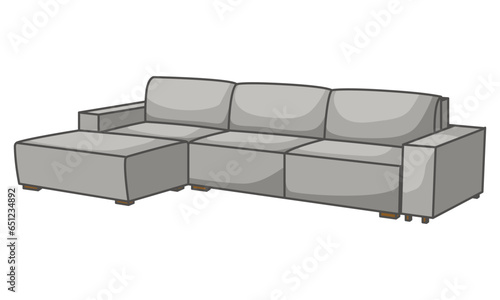 Cartoon vector illustration of a sofa. Comfortable furniture for interior design, highlighted on a white background. Modern sofa model icon.