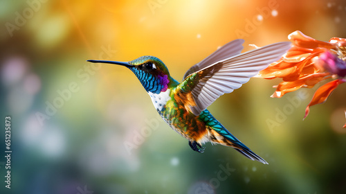 Macro shot of a beautiful hummingbird in flight