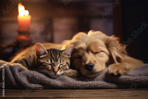 photo capturing pets, both big and small, peacefully napping in different corners of the house, emphasizing the comfort and relaxation that a pet-friendly home provides photo