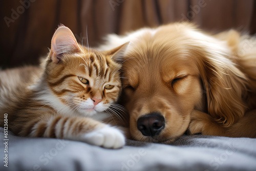 photo capturing pets, both big and small, peacefully napping in different corners of the house, emphasizing the comfort and relaxation that a pet-friendly home provides