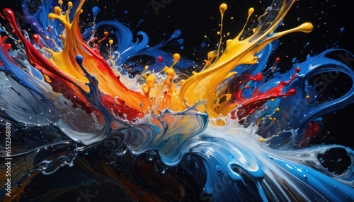 Explosion de peinture multicolore avec des vagues et des gouttes