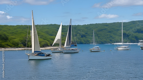 Serene Bliss: Sailboats Dancing on the Gentle Tide in a Tranquil Bay