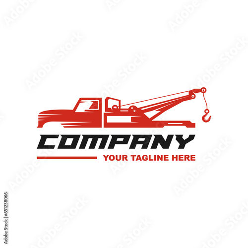 Illustration vector graphic of towing truck service logo design. Suitable for the automotive company, logo, illustration, animation, etc.