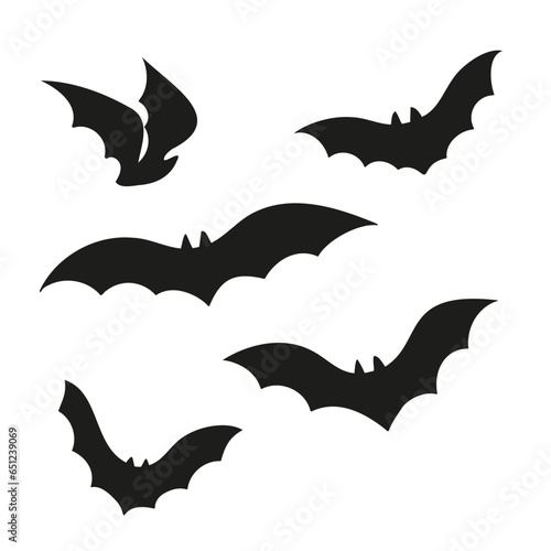 Set of Happy Halloween illustrations, Characters in costume vector clipart, kids witch ghost skeleton pet cat dog pumpkin face bat spider, Flat style images.