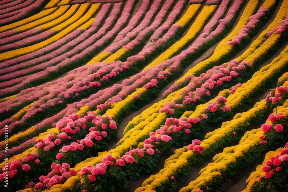 pink ang yellow flowers terraces