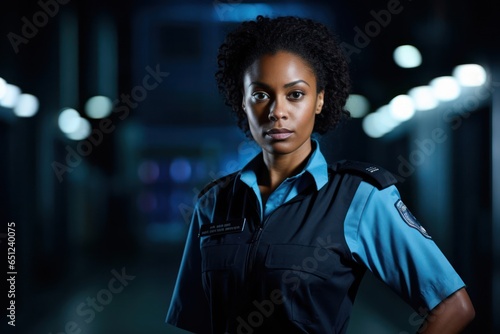 Black Woman Security Guard Employee Career Work Environment Backdrop Generative AI © Johnathan