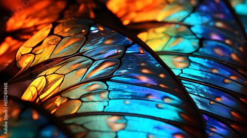 Beautiful macro shot of butterfly wings glowing in vivid colors