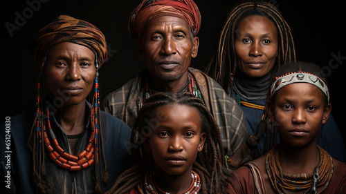 family group photo of Ethiopian native tribal family.generative ai