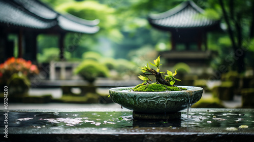 Japanese garden fountain. The water that comes out and the sound from this fountain make the environment calm and comfortable. 