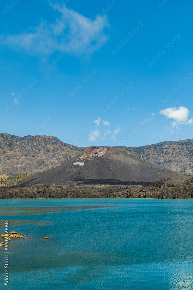 Lake Segara Anak, a lake located in the crater of Mount Rinjani, Lombok, Indonesia.