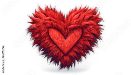 Red furry heart illustration on a white background.