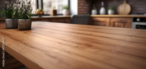 a close up of flat wooden kitchen table