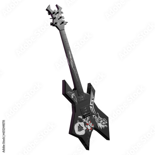 black guitar in 3d render design.