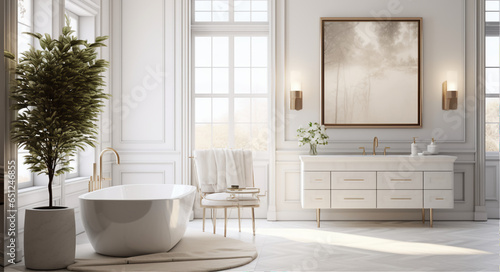 mockup with spot lights above it  in a georgian master home bathroom with lots of extremely expensive furniture and expensive home furnishings and flowers and high end plants