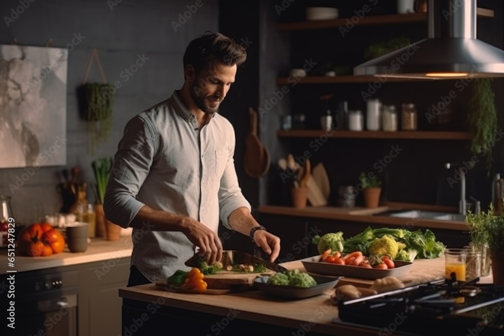 handsome, stylish man preparing healthy and tasty food handsome, stylish man preparing healthy and tasty food