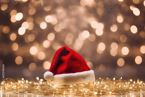 santa hat background with bokeh lights, room for copy created with generative ai technology photo