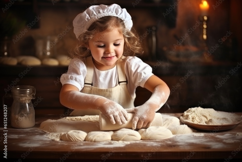 happy child in beautiful chef's clothes prepares a pie happy child in beautiful chef's clothes prepares a pie