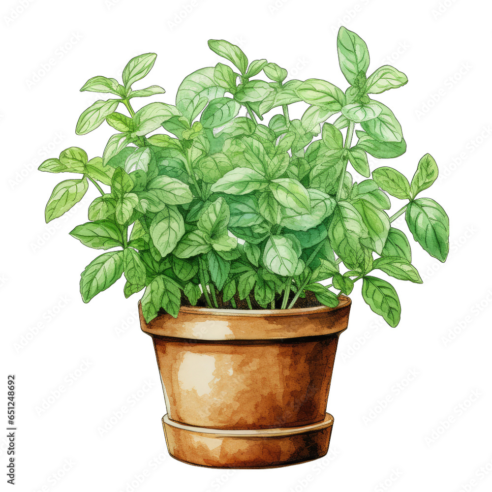 Fototapeta premium Mint leaves plant in a pot, isolated on transparent background