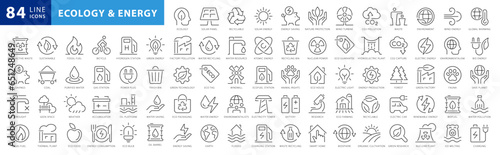 Set of green energy thin line icons. Black and White Icons for renewable energy, green technology. Design elements for environmentalism projects. Vector illustration