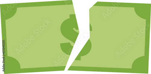 Ripped Money icon. dollar banknote money torn ripped sign. Green Ripped dollar symbol. flat style.