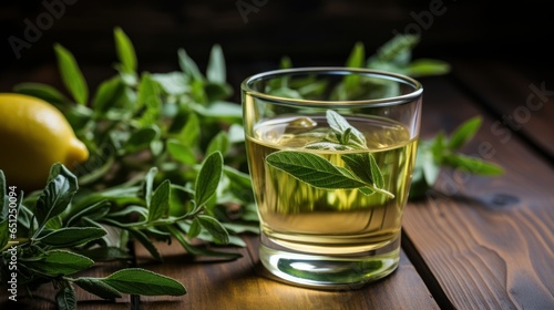  fresh sage leaves in a glass cup