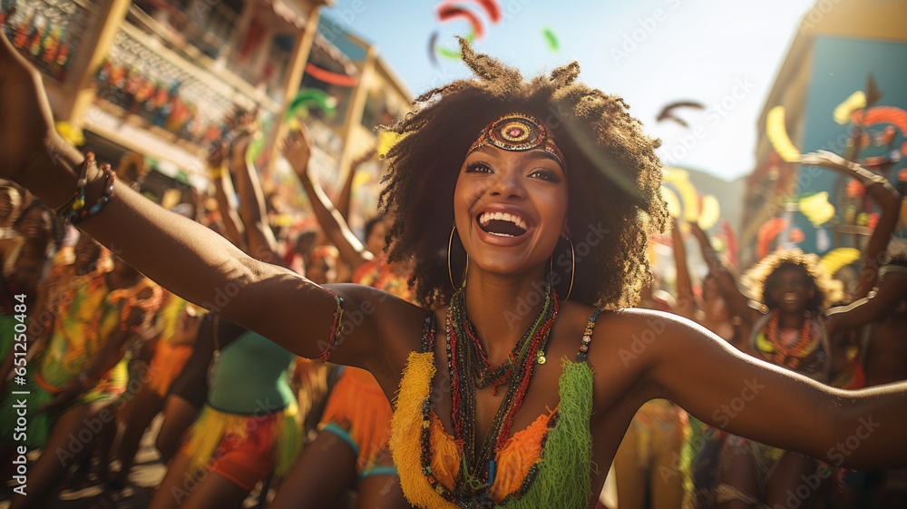 Obraz premium Carnival is a vibrant and energetic festival celebrated with parades, music, dance, colorful generative ai